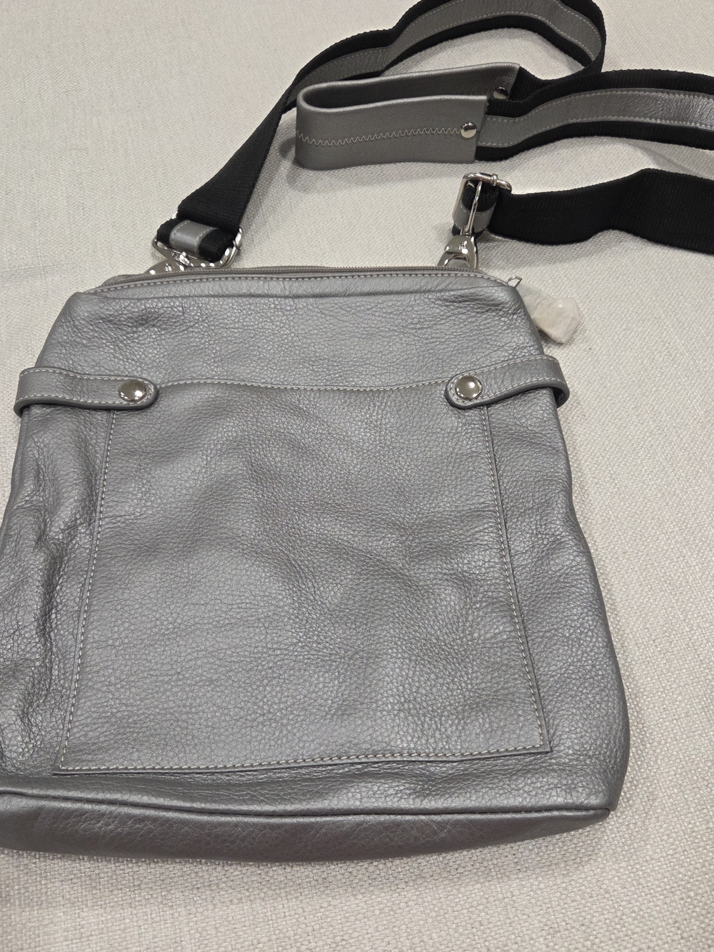 Silver Leather Crossbody Bag with Adjustable Strap